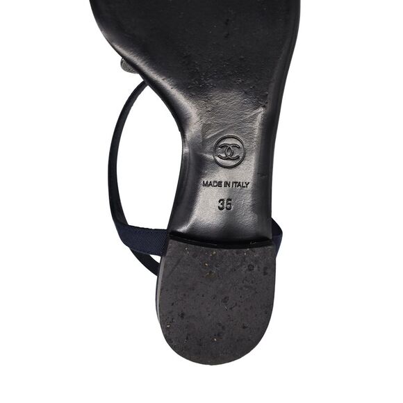 Chanel Chain Flat Ankle Strap Sandals in Navy Blue Leather - Picture 7 of 7